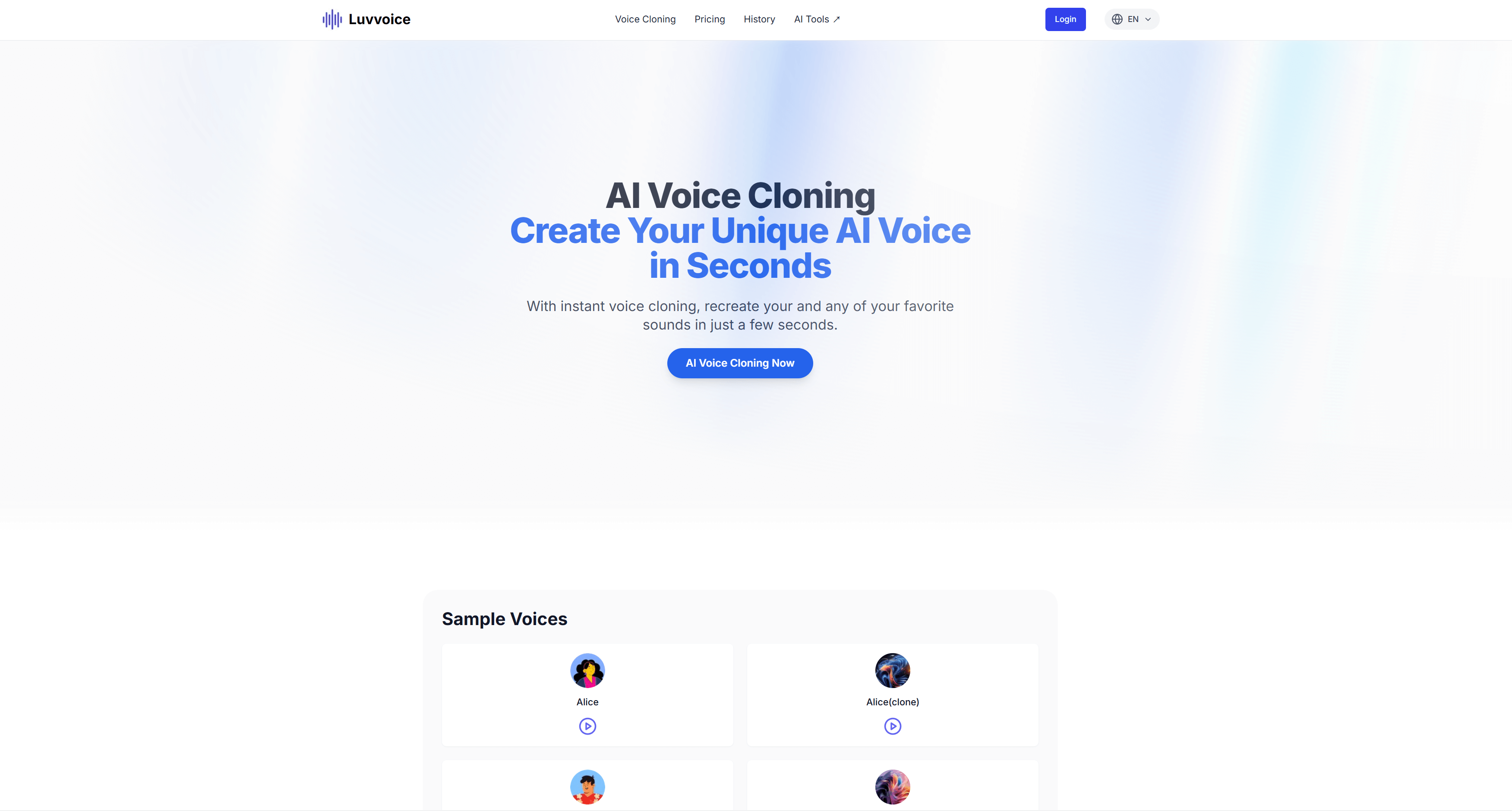 Luvvoice Voice Cloning Interface